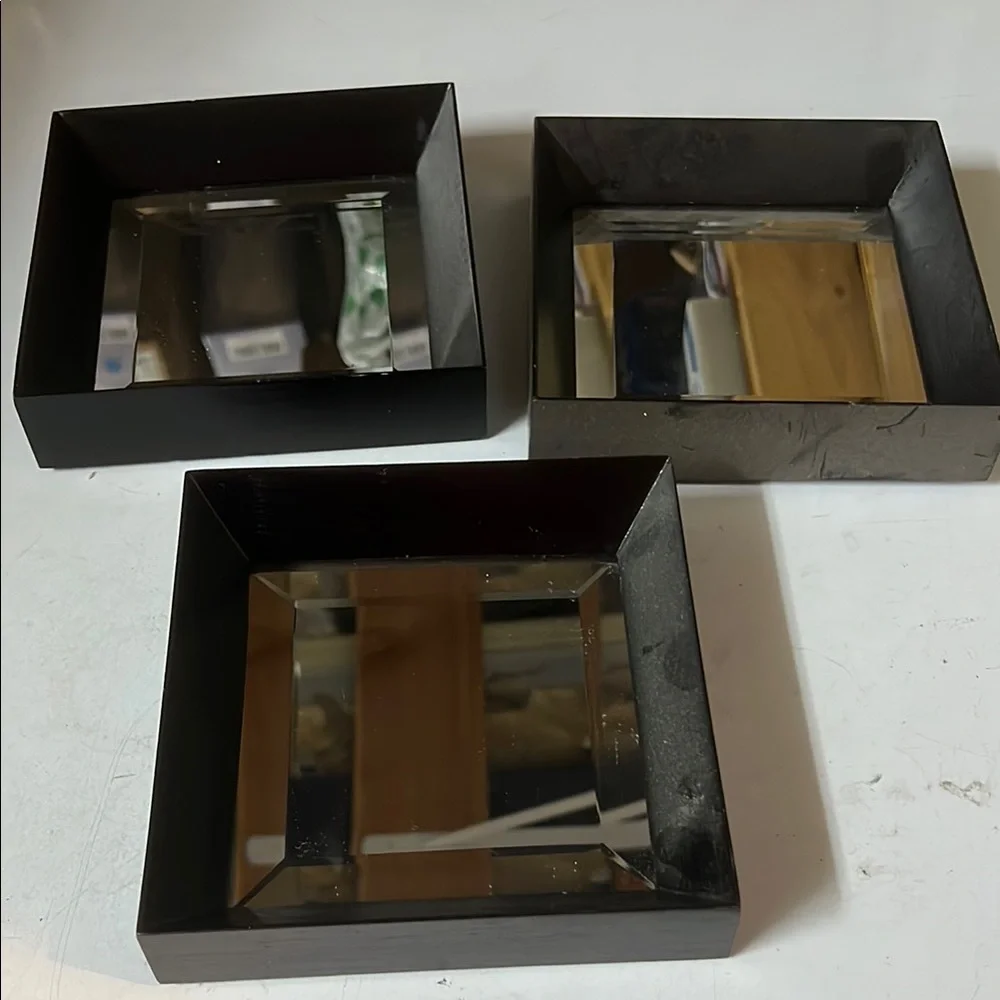Set of Three Black Square Mirror wall decor